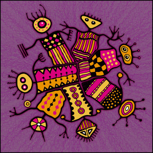 Hand-drawn symbolic people in a healing circle